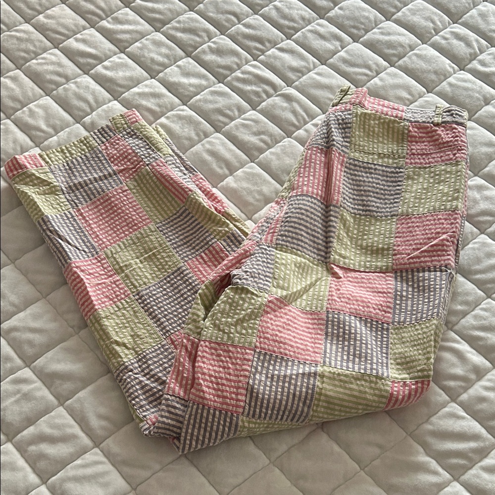 Mark Fore & Strike Plaid Madras Cotton Ankle Pants Pink, Green, and Blue Stipe 8